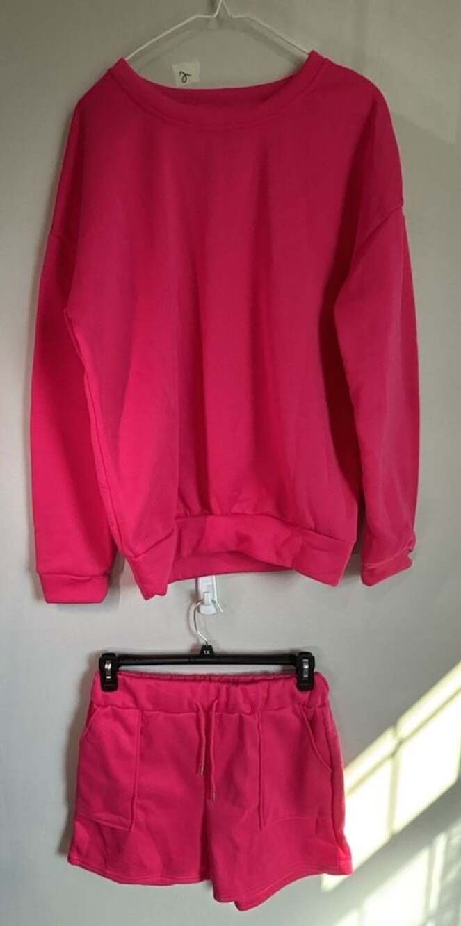 Pink Oversized Crewneck Sweatshirt and Shorts Set